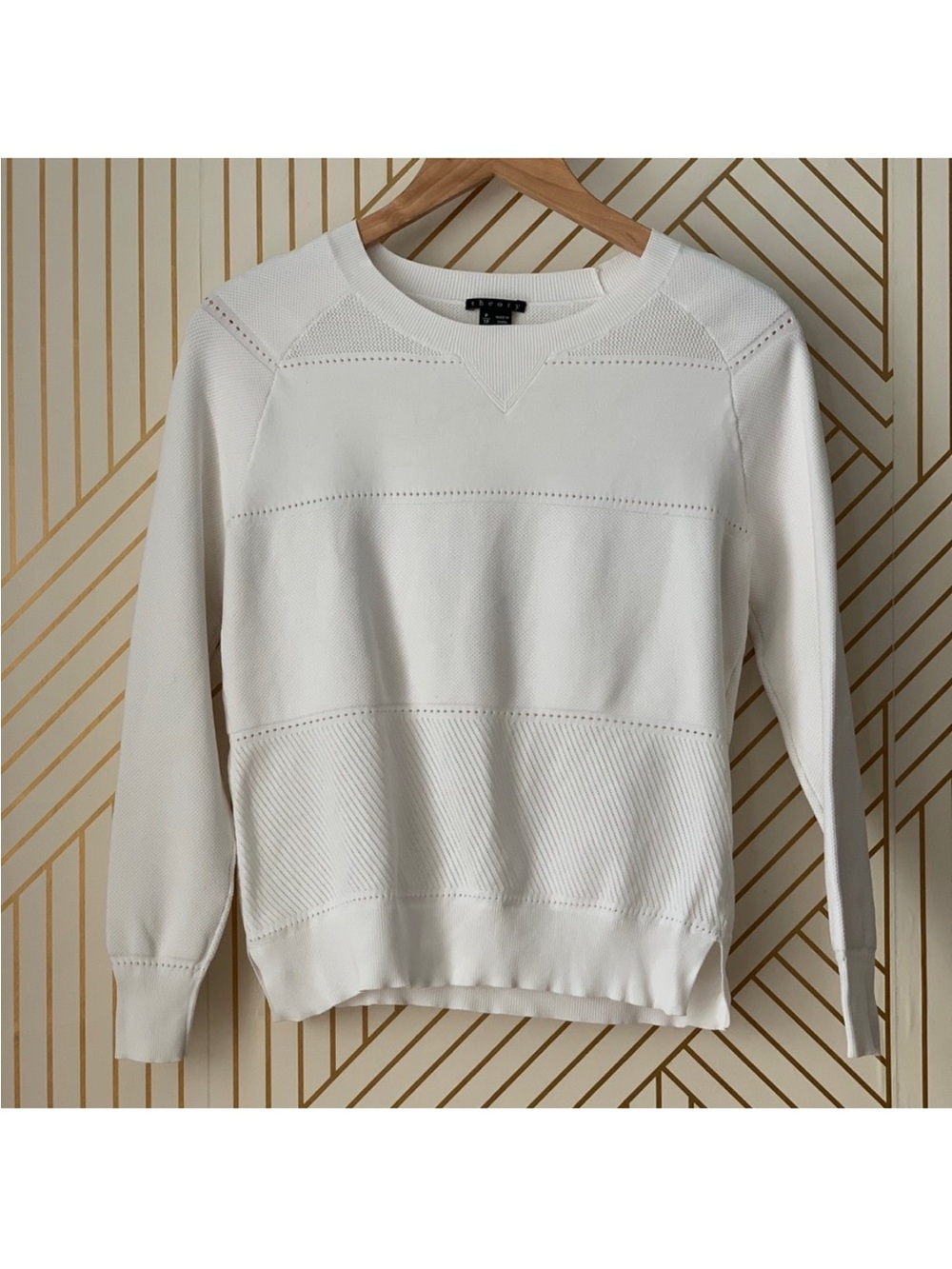 Theory Abner Enchanted White pointelle textured knit panels Sporty coastal P/TP